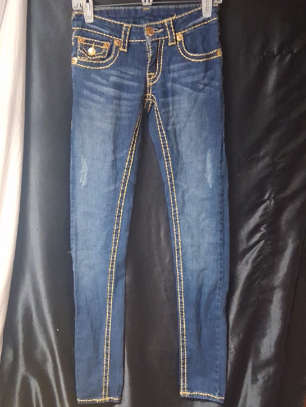 True Religion Blue Women's Skinny Jeans with Contrast Stitching